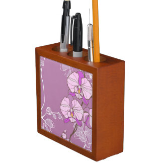 Purple Orchid Pattern Desk Organizer