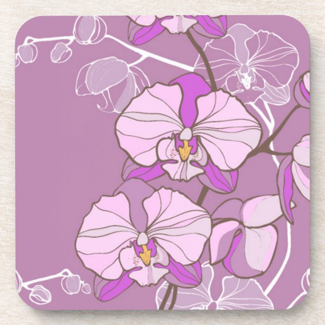 Purple Orchid Pattern Drink Coaster (Front)