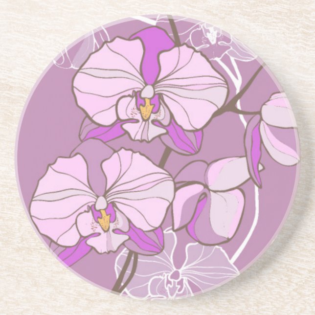 Purple Orchid Pattern Drink Coaster (Front)