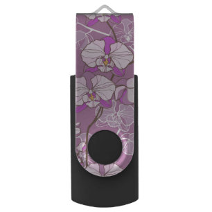 Purple Orchid Pattern Flash Drive