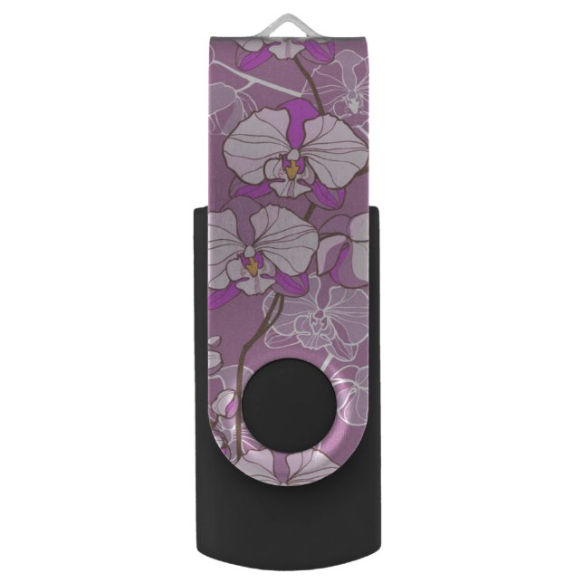 Purple Orchid Pattern Flash Drive (Front Vertical)