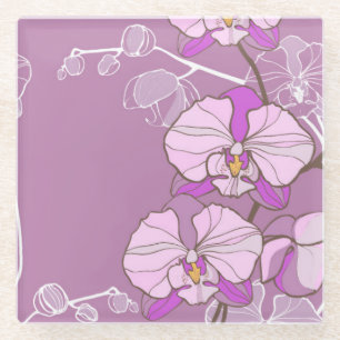 Purple Orchid Pattern Glass Coaster