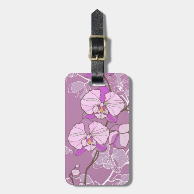 Purple Orchid Pattern Luggage Tag (Front Vertical)
