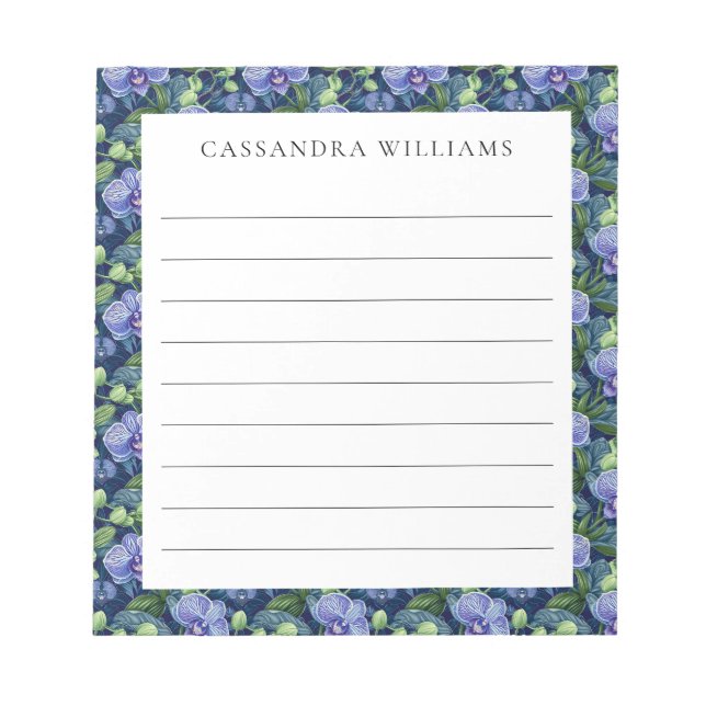 Purple Orchid Pattern Personalized Name Lined Notepad (Front)