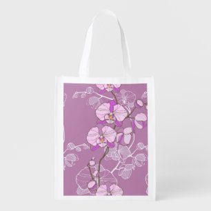 Purple Orchid Pattern Reusable Grocery Bag