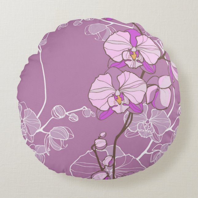 Purple Orchid Pattern Round Pillow (Front)