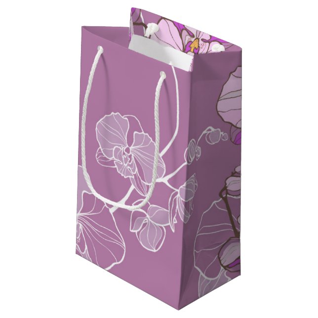 Purple Orchid Pattern Small Gift Bag (Back Angled)