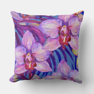 Purple orchid pattern throw pillow