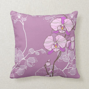 Purple Orchid Pattern Throw Pillow