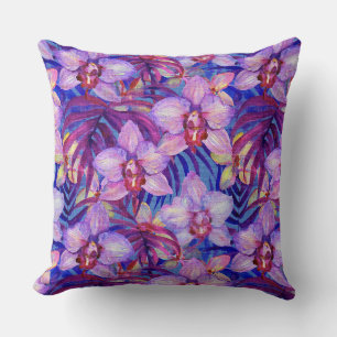 Purple orchid pattern throw pillow