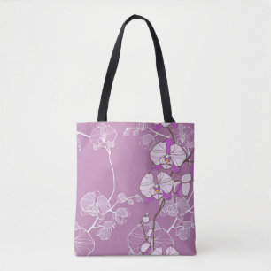 Purple Orchid Pattern Tote Bag