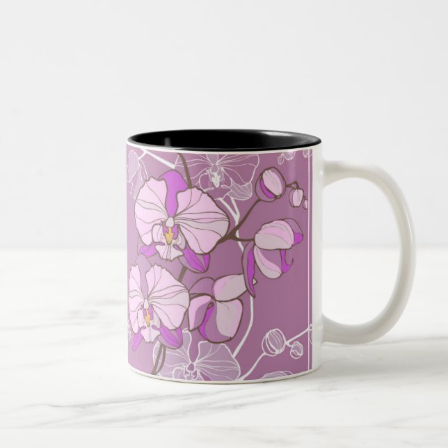 Purple Orchid Pattern Two-Tone Coffee Mug (Right)