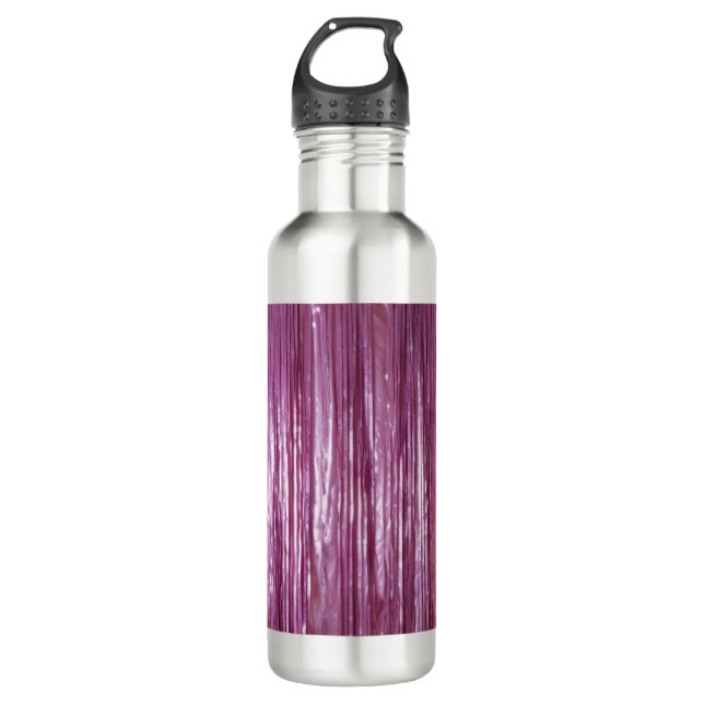 Purple Orchid Pink Tinsel Stripes Stainless Steel Water Bottle (Front)