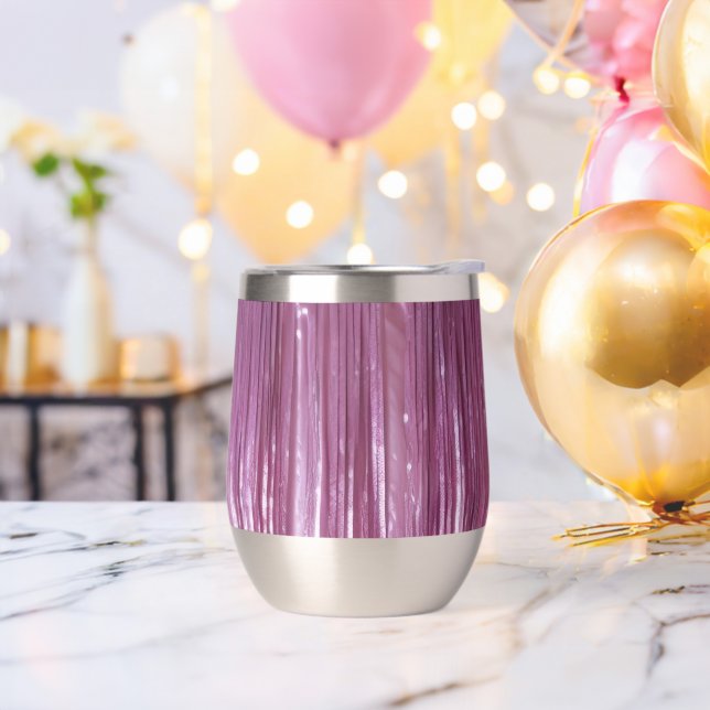 Purple Orchid Pink Tinsel Stripes Thermal Wine Tumbler (Bachelor Party)