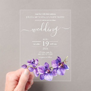 Purple Orchid Script wedding Acrylic Invitations