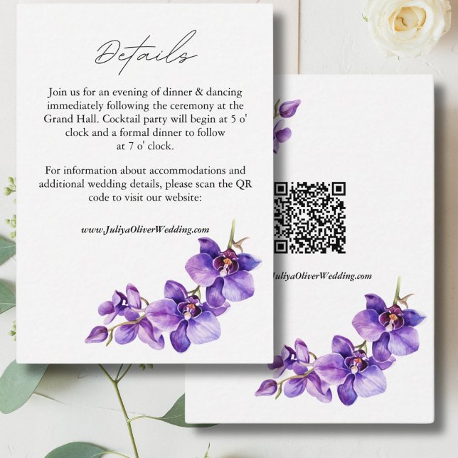Purple Orchid  script wedding details QR Enclosure Card (Creator Uploaded)