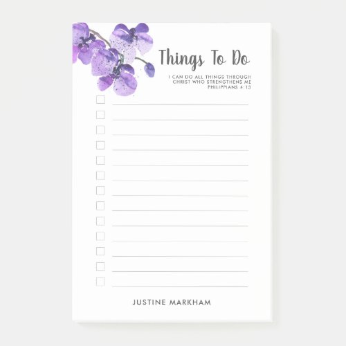 Purple Orchid Scripture Personalized To Do List Post_it Notes