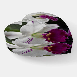 Purple Orchid w White pedals 2  Glass Paperweight