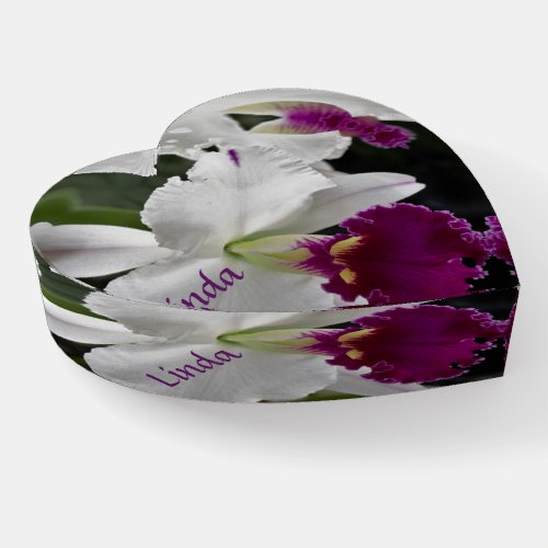 Purple Orchid w White pedals 2  Glass Paperweight