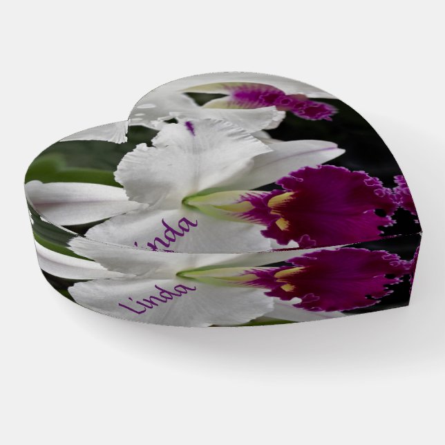 Purple Orchid w White pedals 2  Glass Paperweight (Angled)