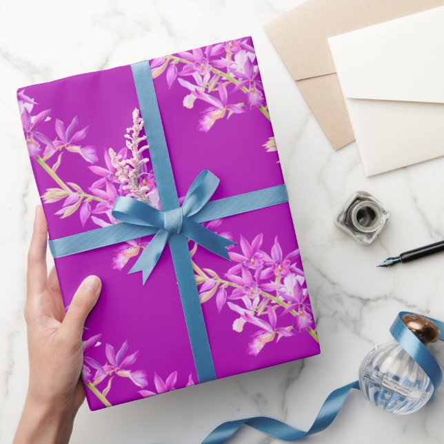 Purple orchid watercolor art wedding wrapping paper (Gifting)
