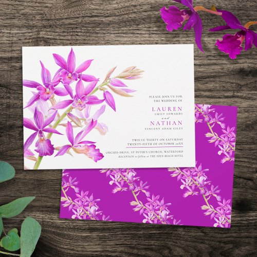 Purple orchid watercolor modern botanical wedding invitation