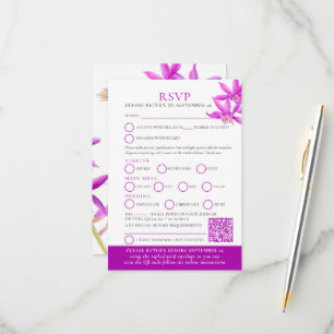 Purple orchid watercolor wedding RSVP QR code  Card
