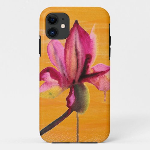 Purple Orchid watercolour orange pop art flower iPhone 11 Case