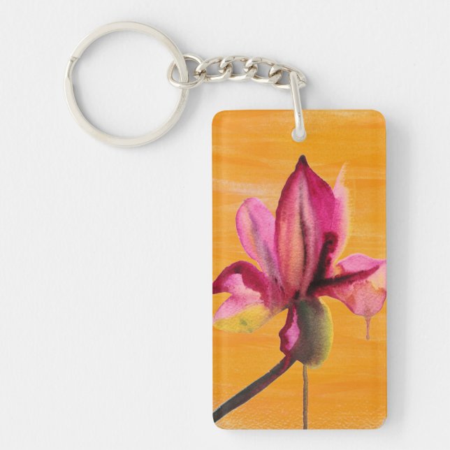 Purple Orchid watercolour orange pop art flower Keychain (Front)