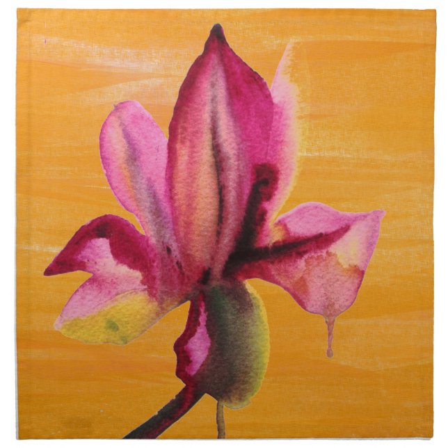 Purple Orchid watercolour orange pop art flower Napkin (Front)