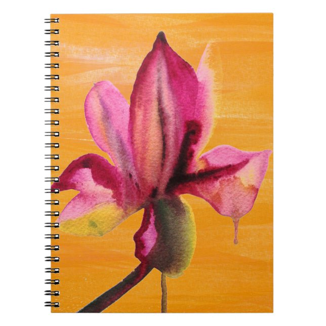Purple Orchid watercolour orange pop art flower Notebook (Front)