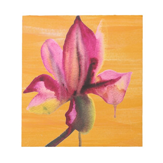 Purple Orchid watercolour orange pop art flower Notepad (Front)