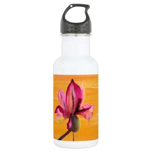 Purple Orchid watercolour orange pop art flower Stainless Steel Water Bottle