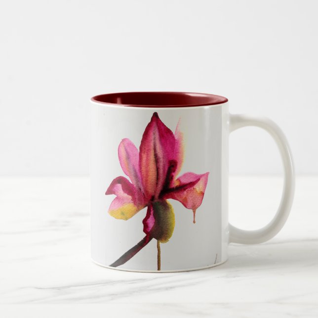 Purple Orchid watercolour pop art flower Two-Tone Coffee Mug (Right)