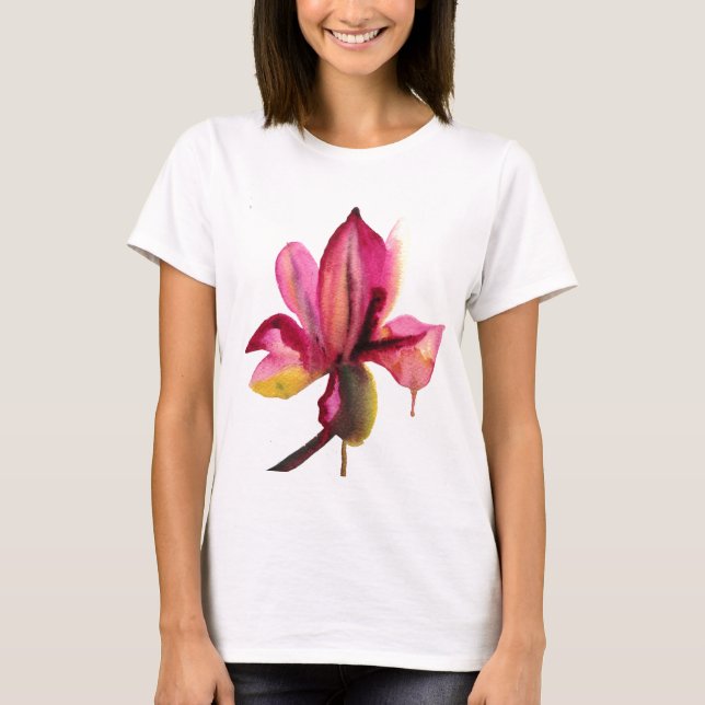 Purple Orchid watercolour tropical flower T-Shirt (Front)