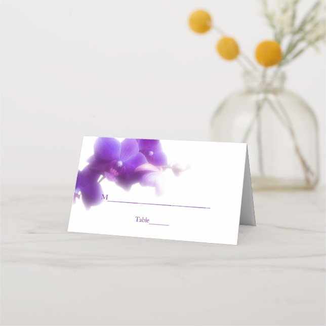 Purple Orchid Wedding Folded Place Card (Front)