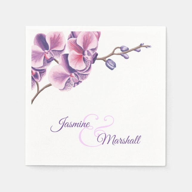 Purple Orchid Wedding Party Napkins (Front)