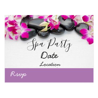 Purple orchid with black hot stone spa party postcard