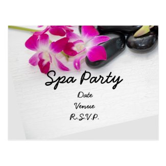 Purple Orchid with hot stone Spa Party invitation Postcard
