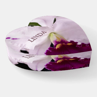 Purple Orchid with White pedals Glass Paperweight