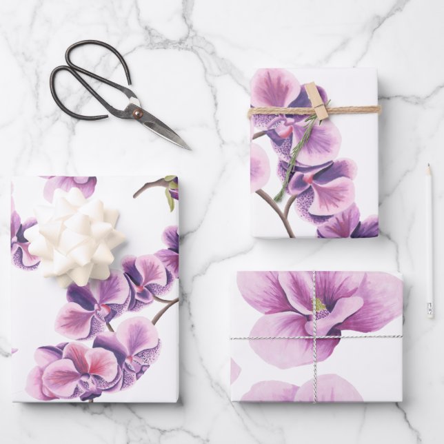 Purple Orchid Wrapping Paper Set (Front)