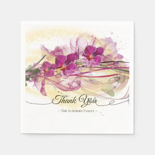 Purple Orchids Abstract Art Calligraphy Paper Napkins