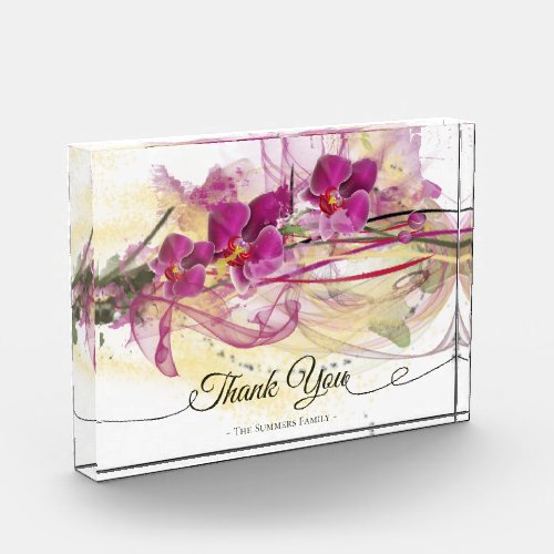 Purple Orchids Abstract Art Calligraphy Photo Block