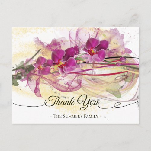 Purple Orchids Abstract Art Calligraphy Postcard