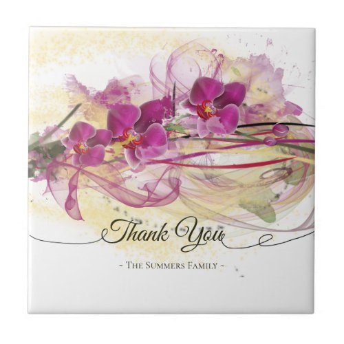 Purple Orchids Abstract Art Calligraphy Tile