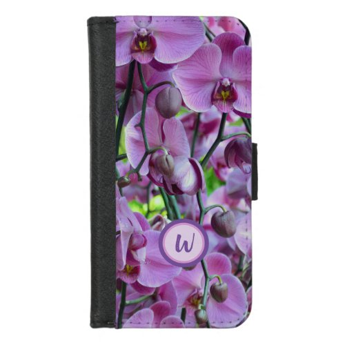 Purple Orchids and Vines with Name iPhone 87 Wallet Case