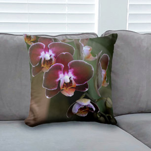 Purple Orchids Botanical Floral Elegant Throw Pillow