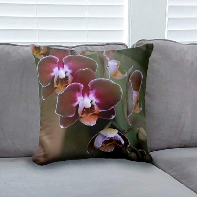 Purple Orchids Botanical Floral Elegant Throw Pillow (Creator Uploaded)