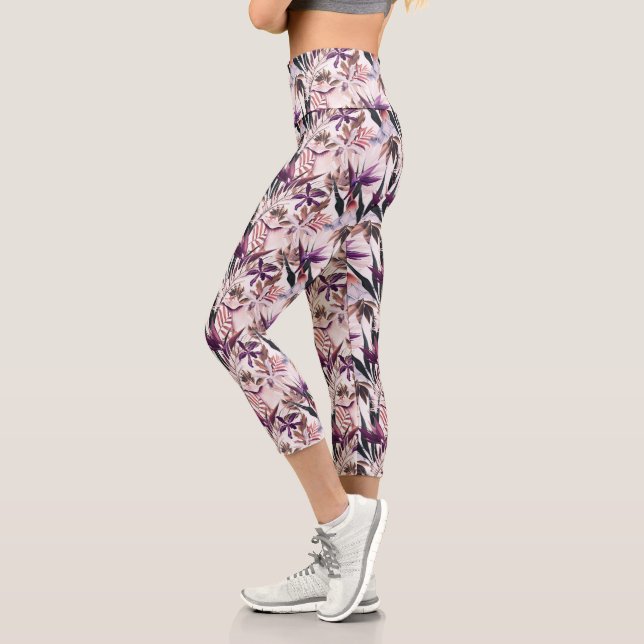 Purple Orchids  Capri Leggings (Left)