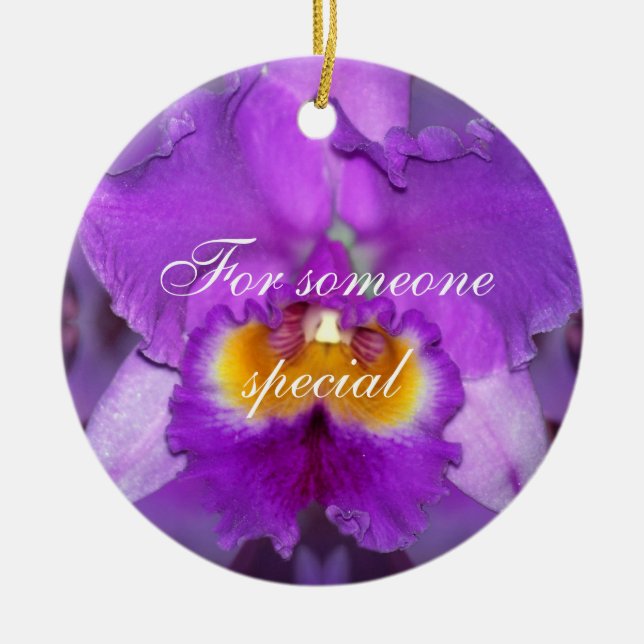 Purple Orchids Ceramic Ornament (Front)